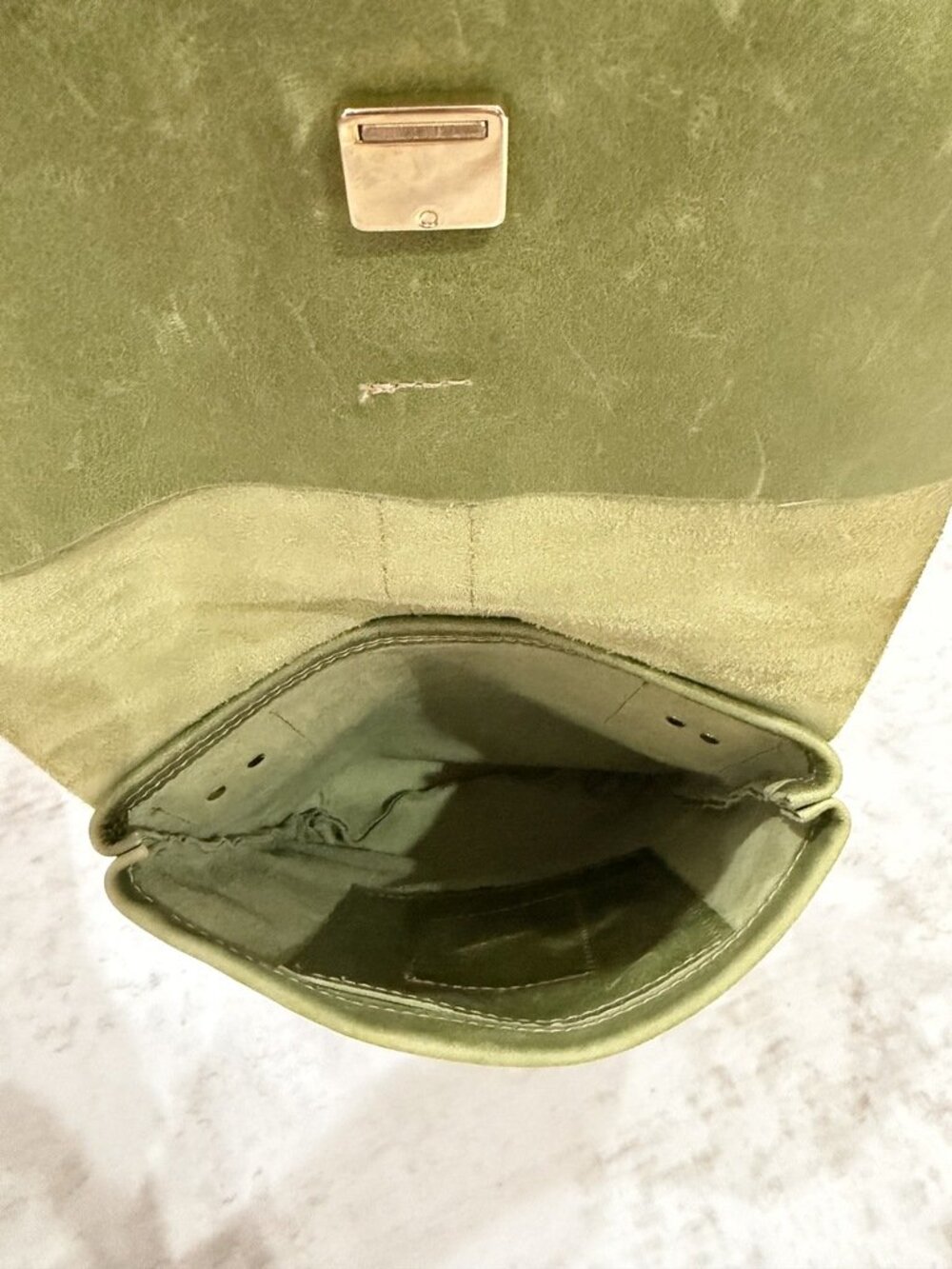 Vintage Olive Green Leather Crossbody Satchel Bag - Picture 6 of 6